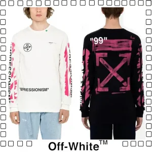 51%OFF Off-White 19SS DIAG STENCIL L/S TEE オフホワイト ロンＴ長袖 Tシャツ ブラック ホワイト 2色