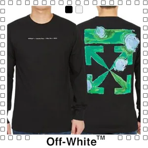65%OFF Off-White オフホワイト フロントロゴプリント バックグリーンアロートルネード付きロング Tシャツ メンズ ブラック