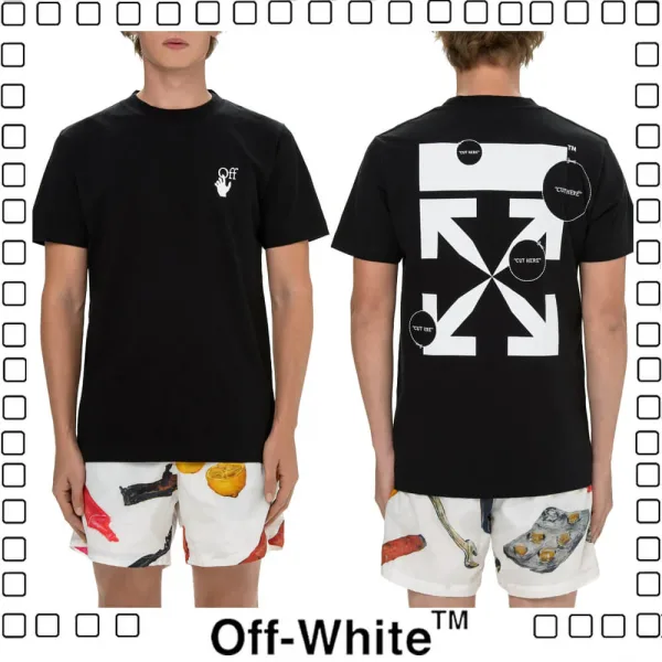 Off-White 2021SS CUT HERE S/S OVER T-SHIRT オフホワイト Tシャツ クルーネック ロゴ プリント メンズ ブラック
