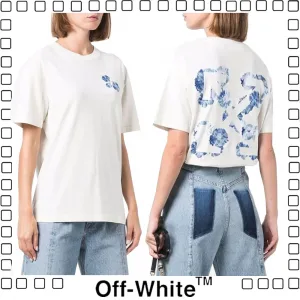 Off-White 2022SS オフホワイト プリントロゴTシャツ コットン black white ２色