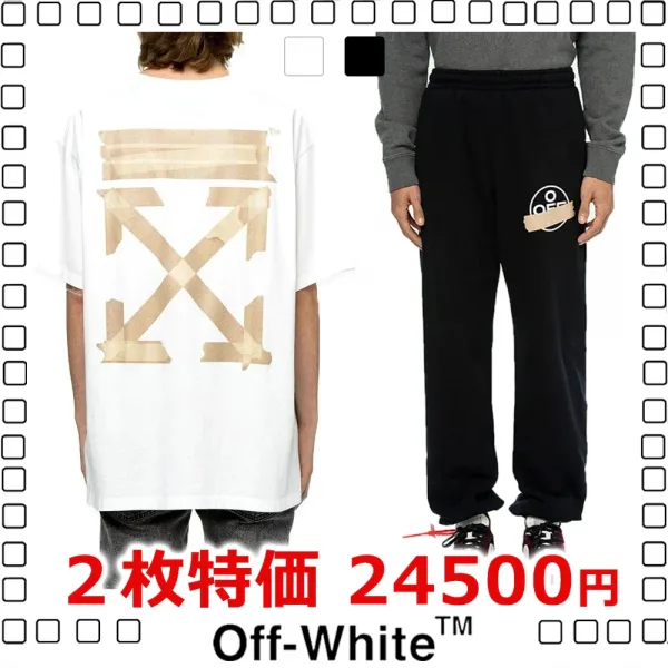 Off-White Tape Arrows Sweat t-shirt オフホワイト Ｔシャツ+オフホワイト メンズ パンツ black white 2色