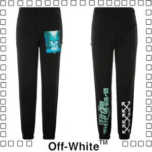 Off-White ズボン オフホワイト パンツ 滝の図 プリント メンズ パンツ ブラック