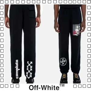 Off-White ボトムス ロゴ ロング パンツ オフホワイト メンズ ブラック
