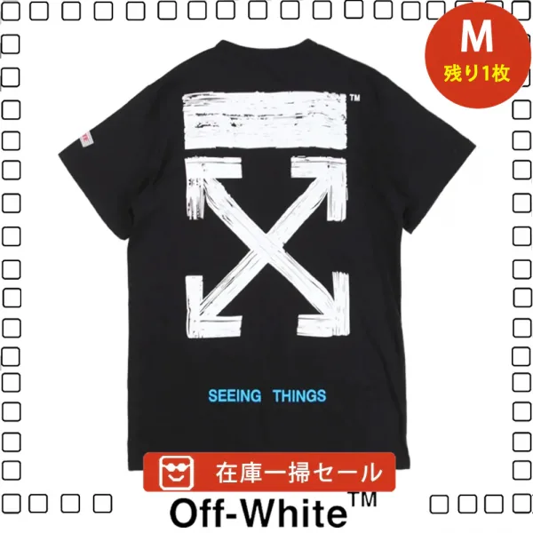 在庫一掃セール Off-White Tシャツ トップス メンズ オフホワイト Tシャツ black white 2色 (1)