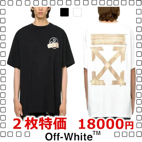 大安売！ 2枚大特価 Off-White Tape Arrows Reconstructed T-Shirt ロゴ プリント オフホワイト Tシャツ black white ２色