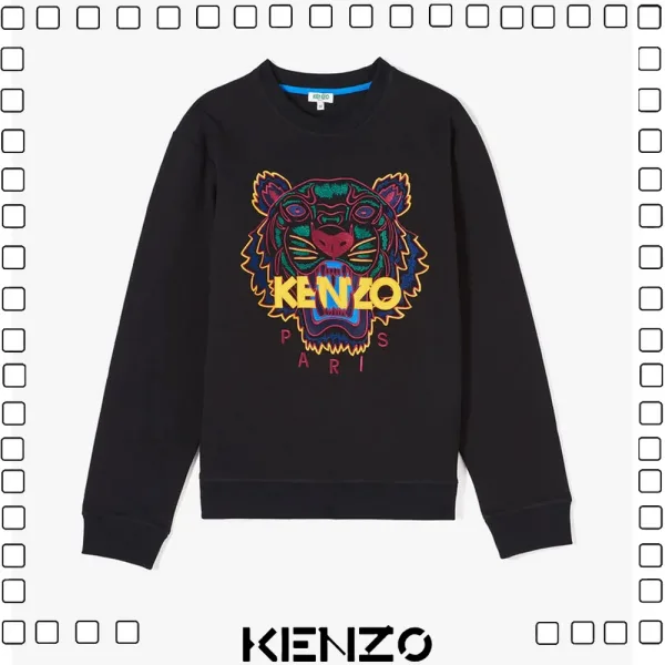 KENZO ケンゾー タイガー 刺繍ロゴ スウェットシャツ メンズ ブラック