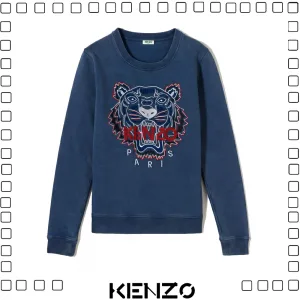 KENZO ケンゾー タイガー 刺繍ロゴ スウェットシャツ 男女兼用 ネイビーブルー
