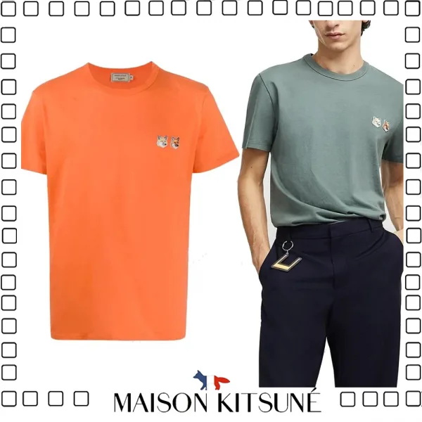 MAISON KITSUNE 20SS DOUBLE FOX HEAD PATCH メゾンキツネ Tシャツ 男女兼用blue green beige orange 3色