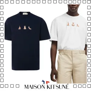 MAISON KITSUNE YOGA FOX メゾンキツネ Tシャツ半袖ロゴ無地 男女兼用white orange navy3色