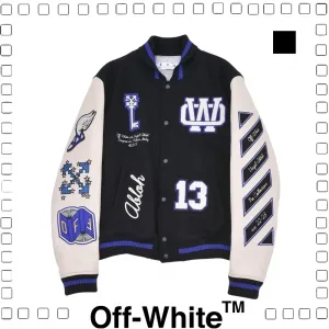 Off-White Short Wool Street Style Jackets オフホワイト ロゴ ジャケット バーシティボンバージャケット
