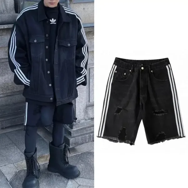 BALENCIAGA×adidas Baggy Shorts Soft Denim バレンシアガ ×アディダス デニムショートパンツ メンズ ブラック