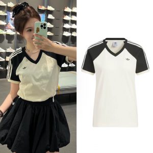 adidas Originals V Neck Shrot Sleeve Tee アディダス オリジナルス オリジナルス VネックTシャツ レディース 半袖 Tシャツ ブラック