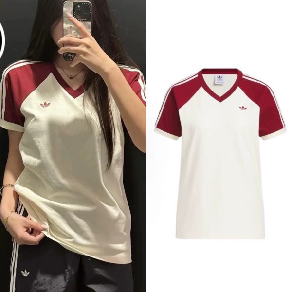 adidas Originals V Neck Shrot Sleeve Tee アディダス オリジナルス オリジナルス VネックTシャツ レディース 半袖 Tシャツ レッド